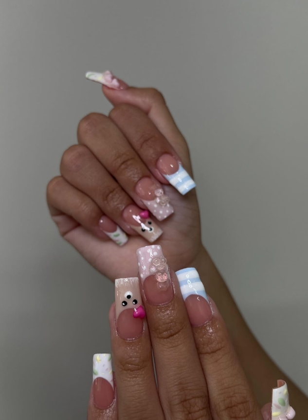 Diseño pastel con detalles 3D — nail art en Glendale, CA | Viviana Nails